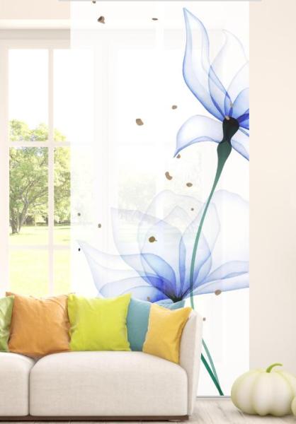 Schiebegardine mit blauem blumendruck